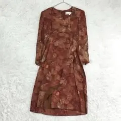 20839✨️クリスチャンディオール 花柄 長袖 シルクドレス ワンピース M