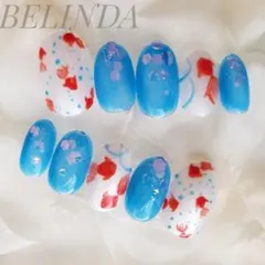 金魚 浴衣 夏 サマーネイル さわやか 祭り ラメ ネイルチップ つけ爪 付け爪