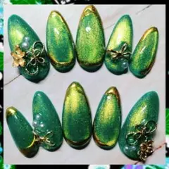 【現品販売】成人式ネイルチップ Aグリーンマグネット