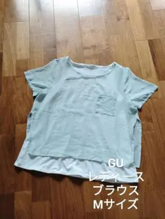 GU レディース 重ね着風 シフォン 半袖 ブラウス グリーン M