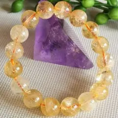 高品質　レインボー入り　天然石シトリン約11.9㍉ブレスレット