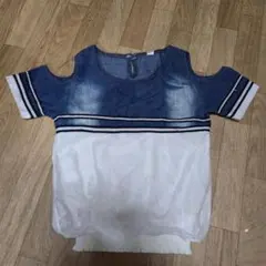 デニムオフショルダー肩だしトップスキッズ120