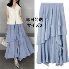 新品 FRAY ID アシメフレアスリット ティアードスカート ブルー
