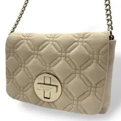 ケイトスペード ショルダーバッグ 斜め掛け レザー ホワイト系 チェーン ロゴ