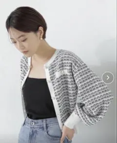 ナチュラルビューティーベーシック スプリングツイードニットカーデ 春