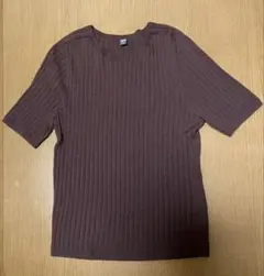 ユニクロ　3Dメリノリブクルーネックセーター/5分袖　M ダークブラウン