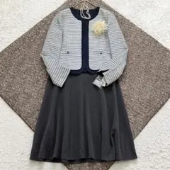 新品未使用✨インディヴィ セットアップ ノーカラー ツイード 大きいサイズ 42