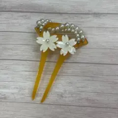 B-022 バチ型 かんざし 髪飾り 桜 オレンジ まとめ髪