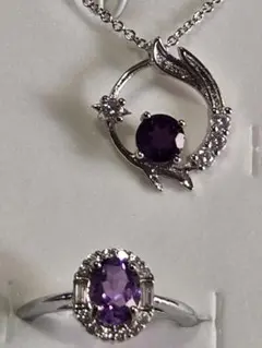 【天然石】アメジストのネックレスとフリーサイズリングのセット✨上品✨