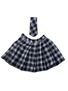 チェック柄フレアスカートとネクタイセット　コスプレ