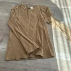 キッズ 長袖カットソー 120cm ベージュ リブ