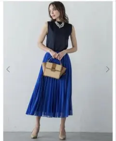 【美品】ビアッジョブルー ロイヤルブルー シフォンプリーツスカートのサムネイル