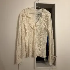 レース フリル 長袖ブラウス クリーム色 ZARA y2k