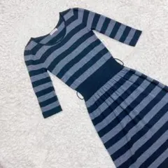 〈 バーニーズ ニューヨーク 〉カジュアル ボーダー ワンピース M 黒 グレー