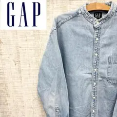 2506F12《OLD GAP》ギャップデニム　コットン長袖デニムシャツ　襟無し