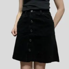 O アースミュージックアンドエコロジー ブラック コーデュロイ ミニスカート
