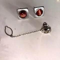 オレンジ スクエア カフリンクス チェーン付き