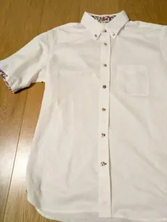 ビームス　BEAMS　LIGHTS　花柄　鹿の子　半袖シャツ　M　くるみボタンのサムネイル