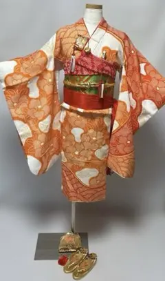 7-上　七五三　舞台衣装　　絞り風　ポリエステル　女の子　着物　7歳