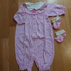 お値下げ　ミキハウス　新生児花ドレスロンパース　レース靴下セット