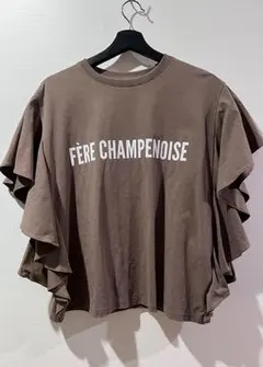 CLOCHE【used】ラッフルスリーブロゴTシャツ　ブラウンのサムネイル
