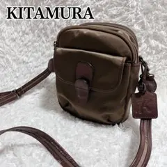 美品✨キタムラ ポシェット ショルダーバッグ ナイロン×レザー　ロゴチャーム　茶