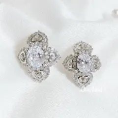 Lo.233 キラキラフラワーハートビジューピアス 韓国 量産型 地雷 パーティ