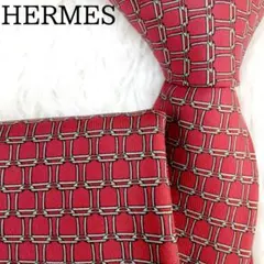 美品◎HERMES エルメス ネクタイ 幾何学模様 レッド