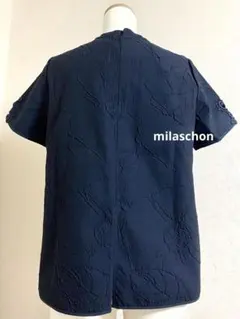 milaschon コットンフラワー ブラウス40 ネイビー 新品未使用のサムネイル