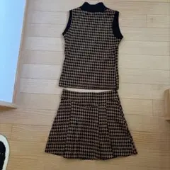 ノースリーブトップスとスカートセットアップ　アーガイル　ブラウン