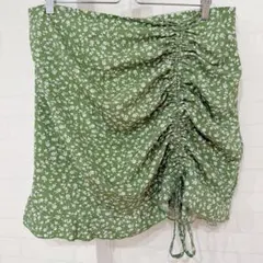シーイン 花柄 スカート フリル【3L相当】緑 ポリエステル お出かけ ゆったりのサムネイル