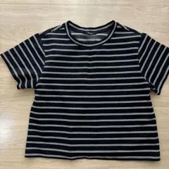 MURUA 黒と白のストライプ 半袖Tシャツのサムネイル