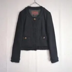 ノーカラージャケット か38(M) クレイサス ポケット2つ 黒系 古着