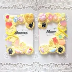 【43】硬質ケースデコ ホイップデコ ペアセット レモンイエロー 黒猫 B8