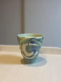 [未使用] 青緑 陶器 湯飲み 中型