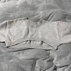 グレー クロップドニットセーター 長袖