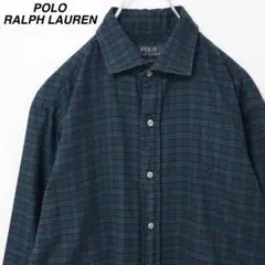【ブラックウォッチ柄】ラルフローレン チェック柄シャツ 刺繍ロゴ Mサイズ 緑青