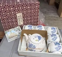陶器 茶器セット 急須 湯呑み5客 花柄 和食器 未使用品 有田焼