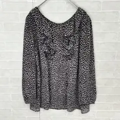 美品　ivory court シフォン　フリルブラウス　レオパード柄のサムネイル