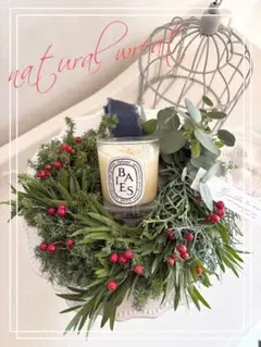 赤い野ばらのナチュラルリース クリスマスリース ドライフラワー 針葉樹