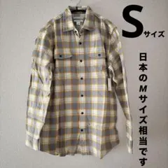 【Mサイズ相当】 フランネルシャツ 長袖 イエローグレーチェック