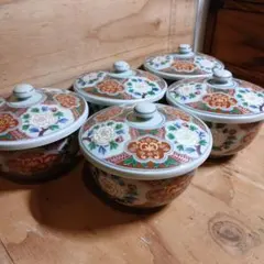 有田焼　蓋付き湯呑み 5客セット 花柄 陶器