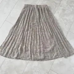 美品 しまむら MUMU コラボ 消しプリーツロングスカート 総柄 ベージュ L