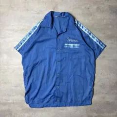 70s USA製 HILTON 開襟 ボーリングシャツ ヴィンテージ ライン入り