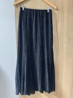 黒 プリーツ フレアロングスカート レトロガール