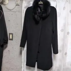 黒のロングコートファー部分取り外し可能毛皮の部分はフォックス使用