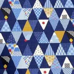 和柄　はぎれ　生地　布　綿　約113×146 青　紺　ブルー　おにぎり　富士山