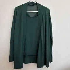 ダークグリーン カーディガン・タンクトップセットM アンサンブルサマーニット