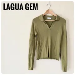 良品‼LAGUA GEM リブニット ポロシャツ 長袖 カーキのサムネイル