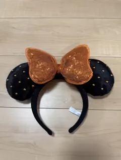 ミニーマウス風カチューシャ 黒オレンジ